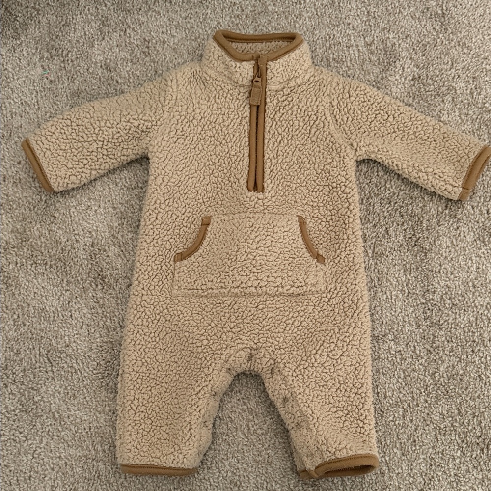 Carter's Cream Sherpa One-Piece Footie with Tan Trim